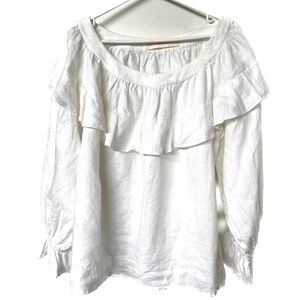 Arlington Milne Blouse L White Neck Ruffle Long Sleeve  Australia Linen Blend